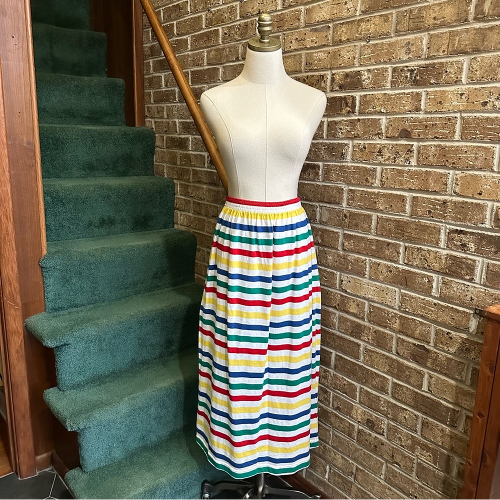 VTG NWT 80s Retro Rainbow Striped Cotton Midi Maxi Skirt